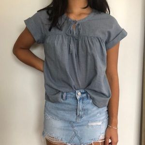 Checkered Key-Hole Blouse